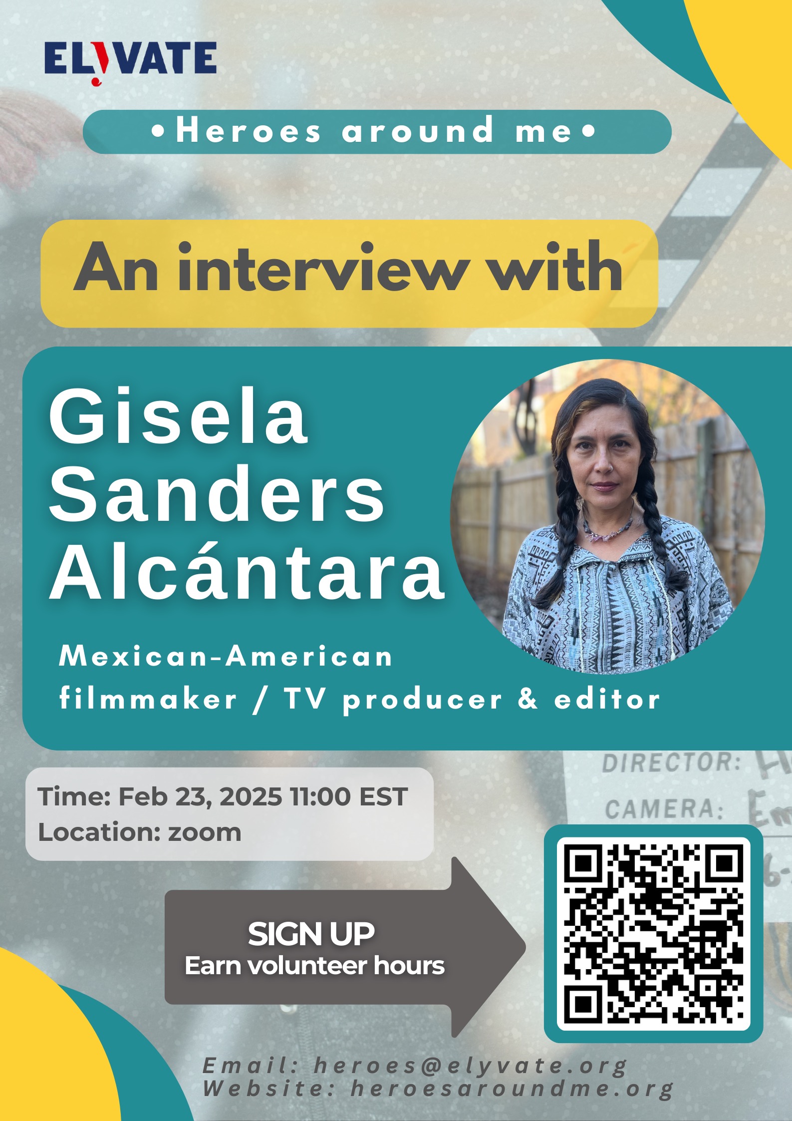 Poster for an interview with Gisela Sanders Alcántara